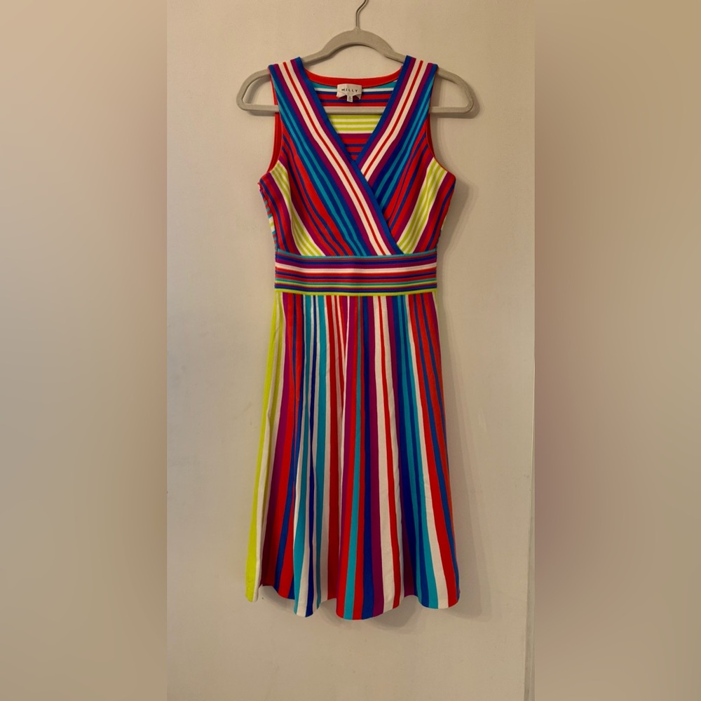 Milly Size small Multicolor Striped v-neck Sleeveless Dress